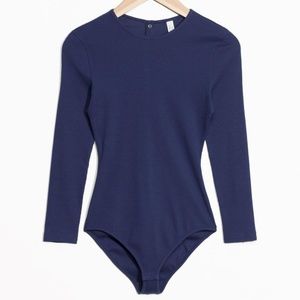 & Other Stories Ribbed Bodysuit, Indigo, Size 2